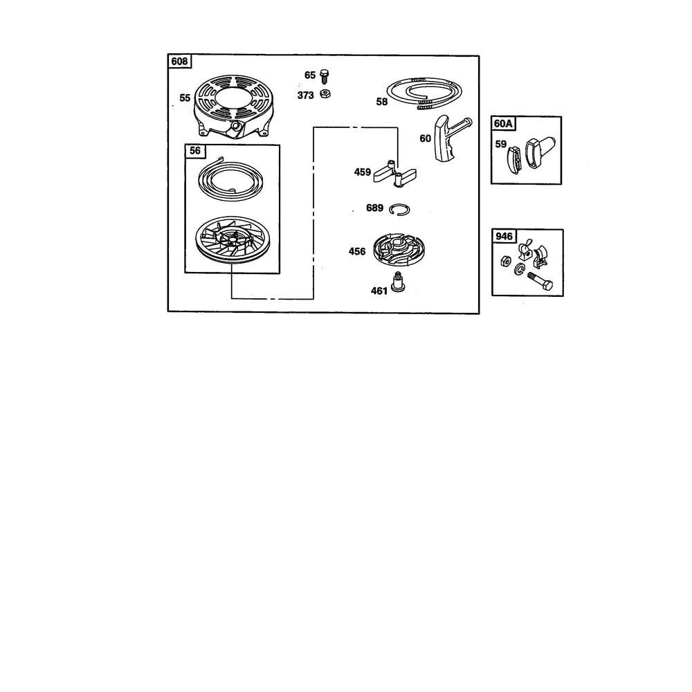 Rewind Starter Diagram and Parts List for 121602-0190  Briggs and Stratton Engine
